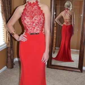 Alyce Paris Red Lace up Prom Dress